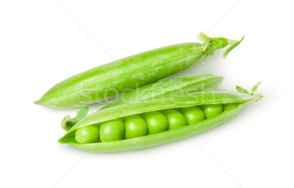 Stock photo: Three green peas in pods