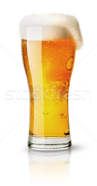 Világos sör izzadt üveg hab izolált fehér Stock fotó © Cipariss