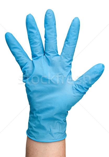 El mavi lateks eldiven yalıtılmış beyaz Stok fotoğraf © Cipariss