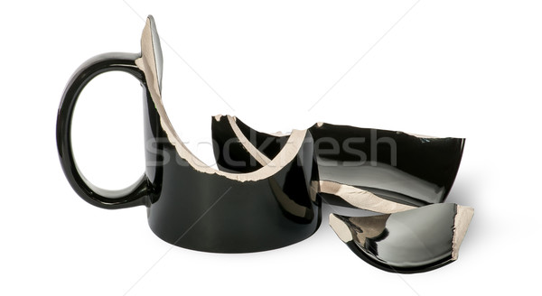 Törött fekete porcelán csésze izolált fehér Stock fotó © Cipariss