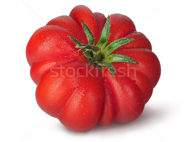 Foto stock: Tomate · gotas · rocío · aislado · blanco · alimentos