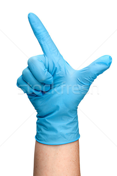 Hand in blue latex glove showing two fingers vertically Stock photo © Cipariss