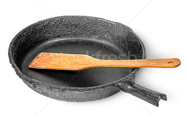 Vieux fonte pan bois spatule isolé Photo stock © Cipariss
