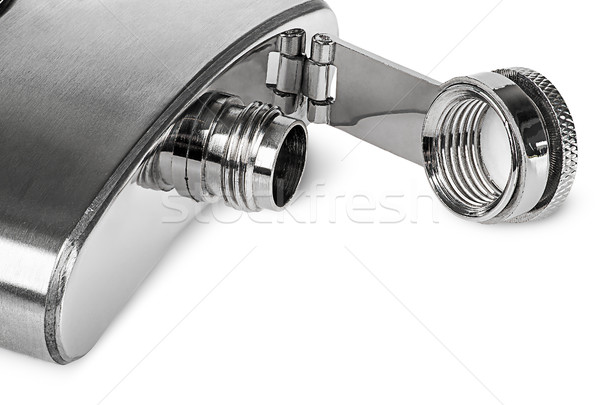 Closeup of stainless open hip flask lying Stock photo © Cipariss