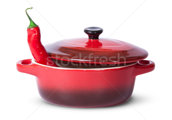 Stock photo: Red chili pepper in saucepan with lid