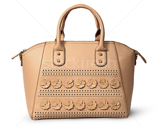 Vorderseite eleganten Frauen beige Handtasche isoliert Stock foto © Cipariss