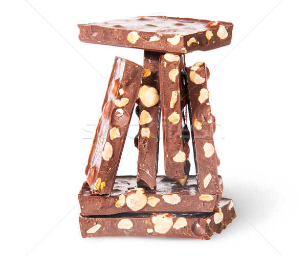 Pyramide Fliesen Zartbitter-Schokolade Haselnüsse isoliert weiß Stock foto © Cipariss