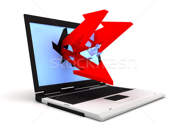Frecce uscire laptop tre rosso monitor Foto d'archivio © cla78