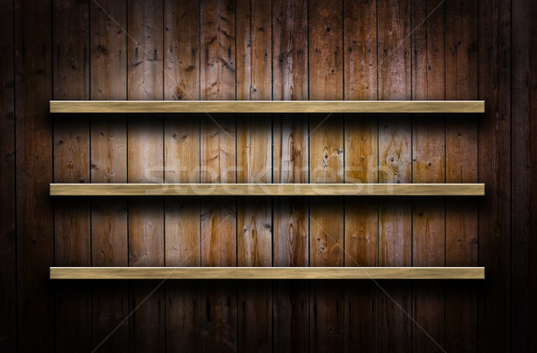 Stock photo: Wooden wall with shelves