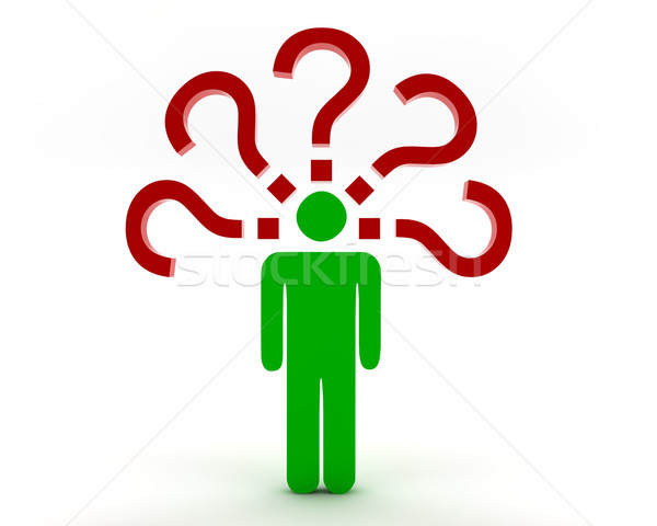 Kérdés férfi zöld öt kérdőjel körül Stock fotó © cla78