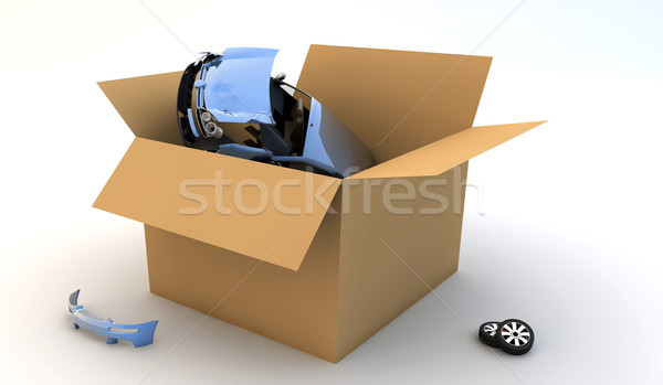Stock photo: Car in a cardboard box
