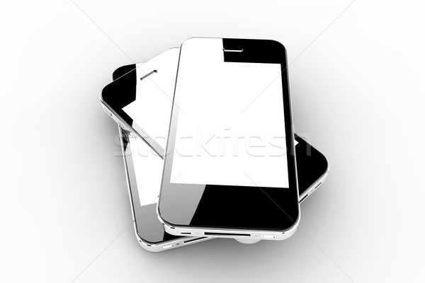 Drei Smartphones realistisch schwarz weiß Bildschirm Stock foto © cla78