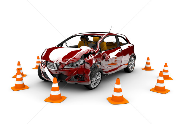 Rood auto ongeval veel verkeer kegel Stockfoto © cla78
