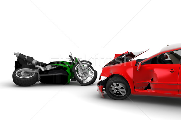 Wypadku czerwony samochodu zielone motocykl drogowego Zdjęcia stock © cla78
