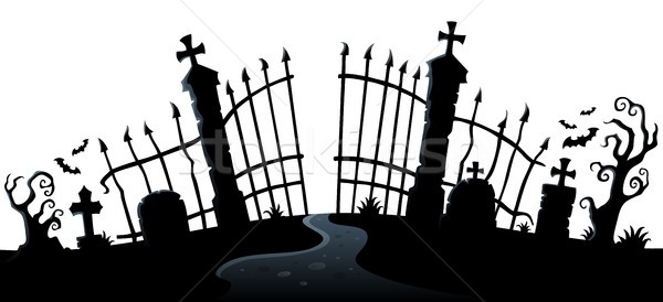 Stock photo: Cemetery gate silhouette theme 2