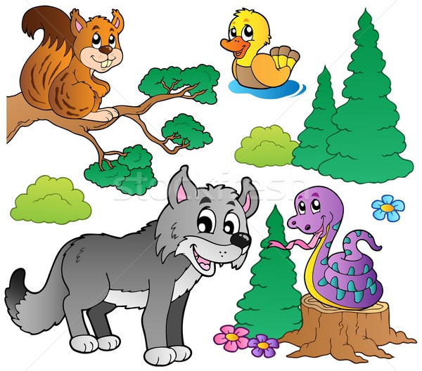 Stock photo: Forest cartoon animals set 2