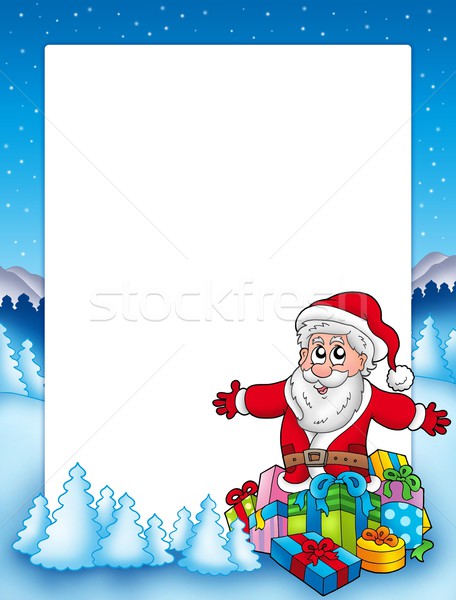 Frame with Santa and pile of gifts Stock photo © clairev