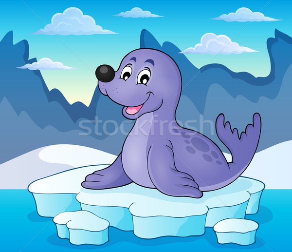 Happy seal on iceberg theme 2 Stock photo © clairev