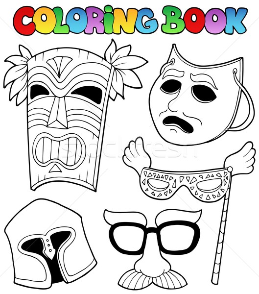 Libro da colorare diverso maschere libro vernice triste Foto d'archivio © clairev
