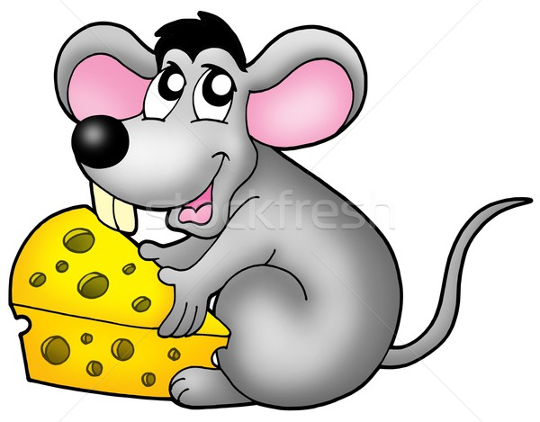 Cute mouse holding cheese Stock photo © clairev