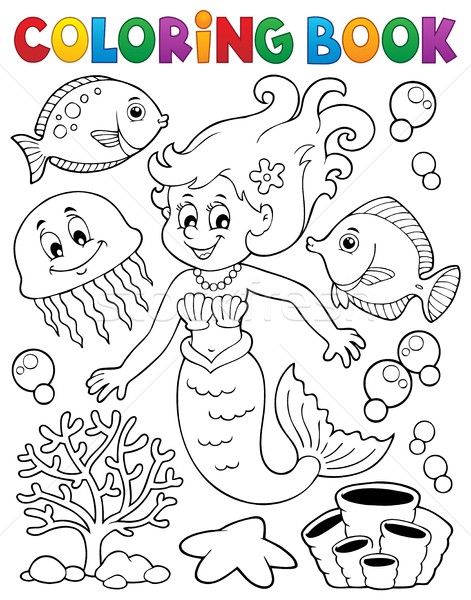 Livro para colorir sereia tópico menina sorrir livro Foto stock © clairev