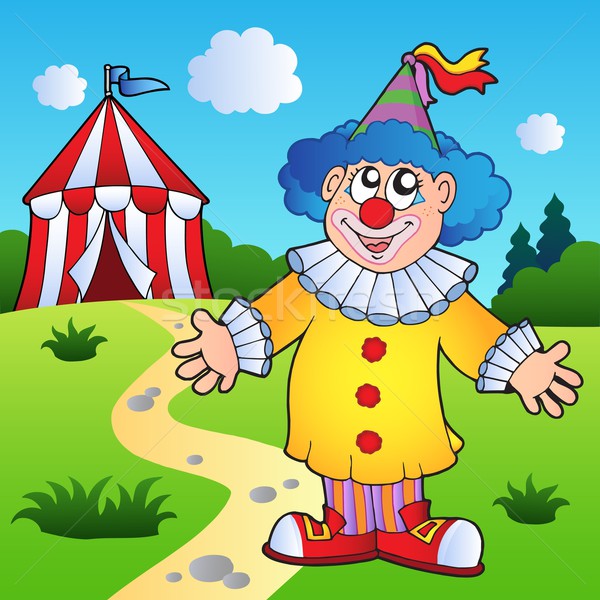 Cartoon clown with circus tent Stock photo © clairev