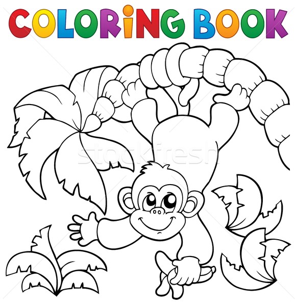 Macaco Do Livro Para Colorir, Disposição Das Crianças Para O Jogo  Ilustração do Vetor - Ilustração de selva, isolado: 63387899