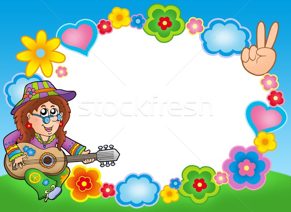 Hippie cadre guitariste couleur illustration fleur Photo stock © clairev