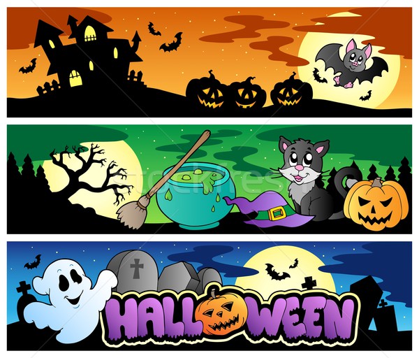 Stock fotó: Halloween · bannerek · szett · ház · művészet · ősz