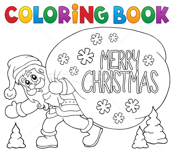 Foto stock: Livro · para · colorir · papai · noel · livro · feliz · arte · seis