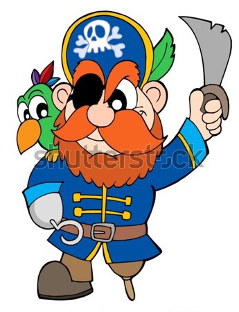 Pirata de pássaro bonito segurando a espada dos desenhos animados  ilustração do ícone do vetor. animal holiday icon isolado plano