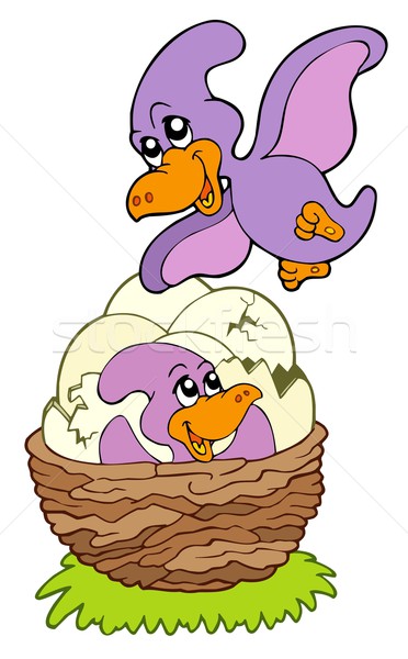 Cartoon pterodactyl mom and baby Stock photo © clairev