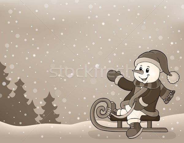 Stylized image with snowman on sledge Stock photo © clairev