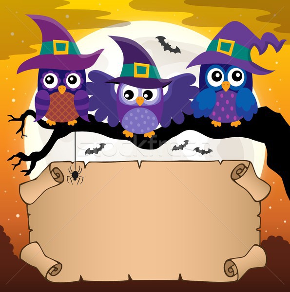 Stock photo: Small parchment with Halloween owls