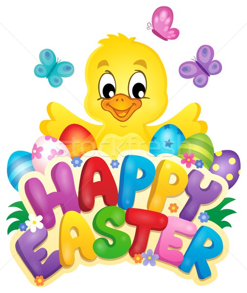 Frohe Ostern Zeichen Huhn Eier Schmetterling glücklich Stock foto © clairev