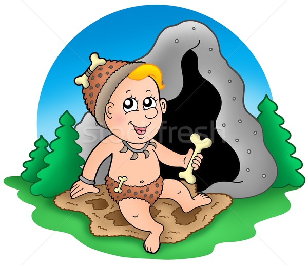 Cartoon prehistoric baby before cave Stock photo © clairev