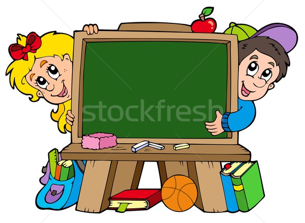 School chalkboard with two kids Stock photo © clairev
