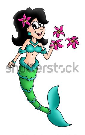 Dark hair mermaid with flowers Stock photo © clairev