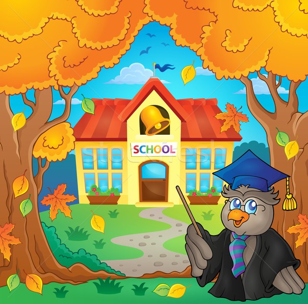 Owl teacher near school building theme 2 Stock photo © clairev