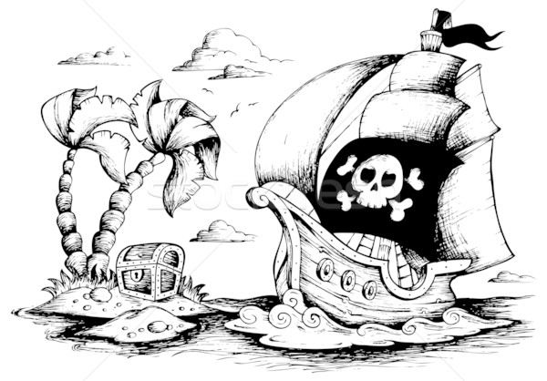 Drawing of pirate ship 1 Stock photo © clairev