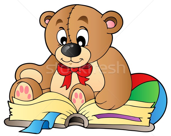 Cute teddy bear reading book Stock photo © clairev