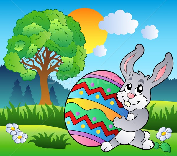 商业照片: 草地 ·树· 复活节兔子 · 春天 · 快乐 ·画
