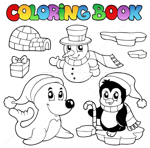 Coloring book wintertime animals 3 Stock photo © clairev