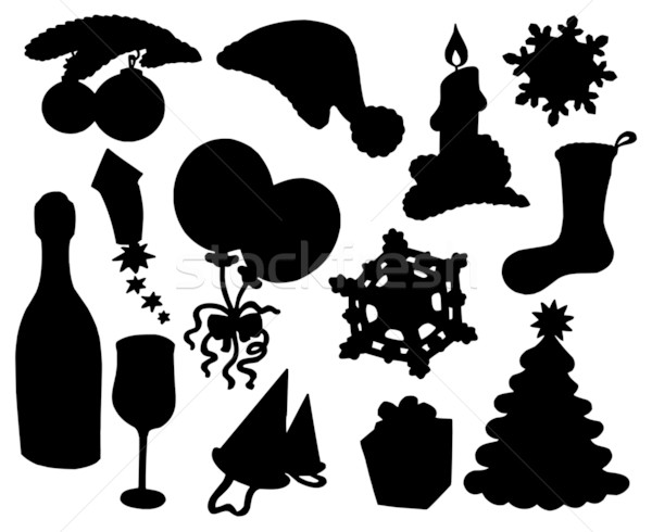 Weihnachten Silhouette Sammlung Natur Glas Winter Stock foto © clairev