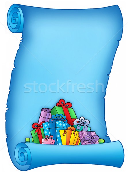 Foto stock: Azul · pergamino · regalos · color · ilustración