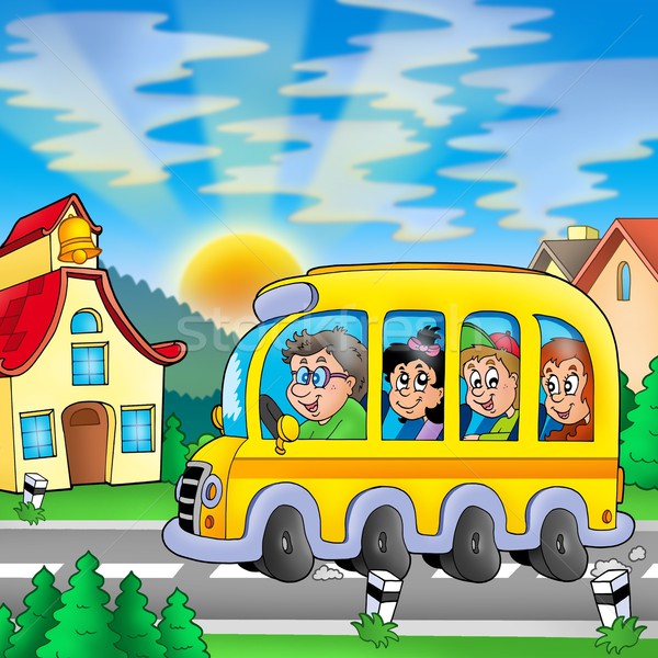 商業照片: 校車 · 道路 · 顏色 · 插圖 · 男子 · 孩子