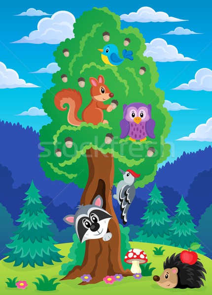 Tree with various animals theme 2 Stock photo © clairev