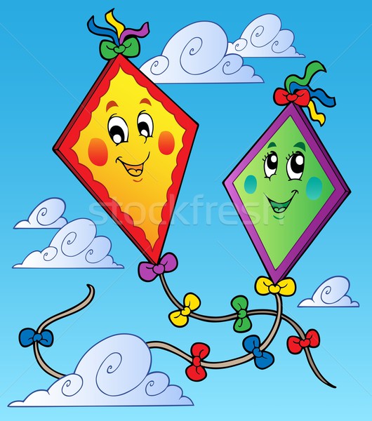 Two flying kites on blue sky Stock photo © clairev