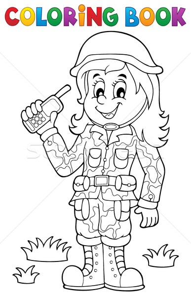 Coloring book female soldier theme 1 Stock photo © clairev