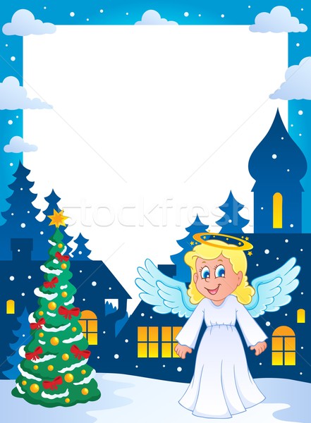 Weihnachten Thema Rahmen Baum Lächeln Engel Stock foto © clairev